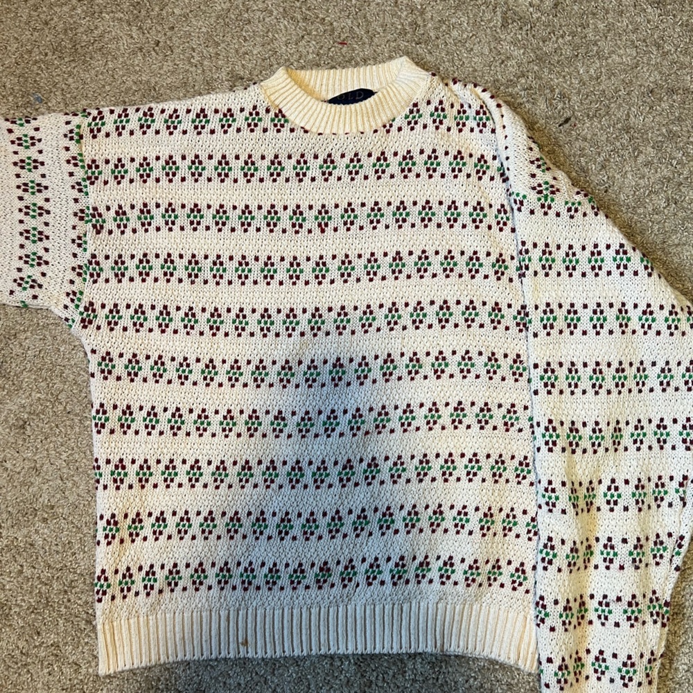 Old Glory Cream Sweater with Red and Green Accents